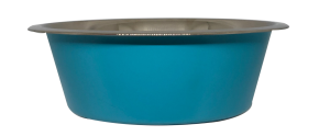 קערת מזון העשויה נירוסטה בצבע תכלת עם גומיות בתחתית למניעת החלקה 0.90 ליטר