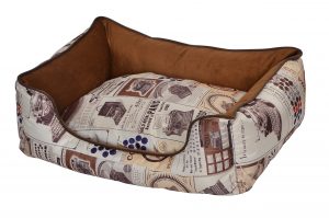 פטקס מיטה מאויירת לכלב (דגם Vintage) צבע חום במידה 90x70x24 ס”מ