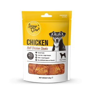 גרקי טיים -מזון מלא לכלבים -מקלות עוף חצויים -משקל כולל 80 גרם